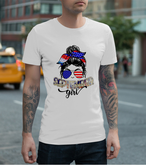 September Girl American Flag Bandana And Sunglasses T-Shirt
