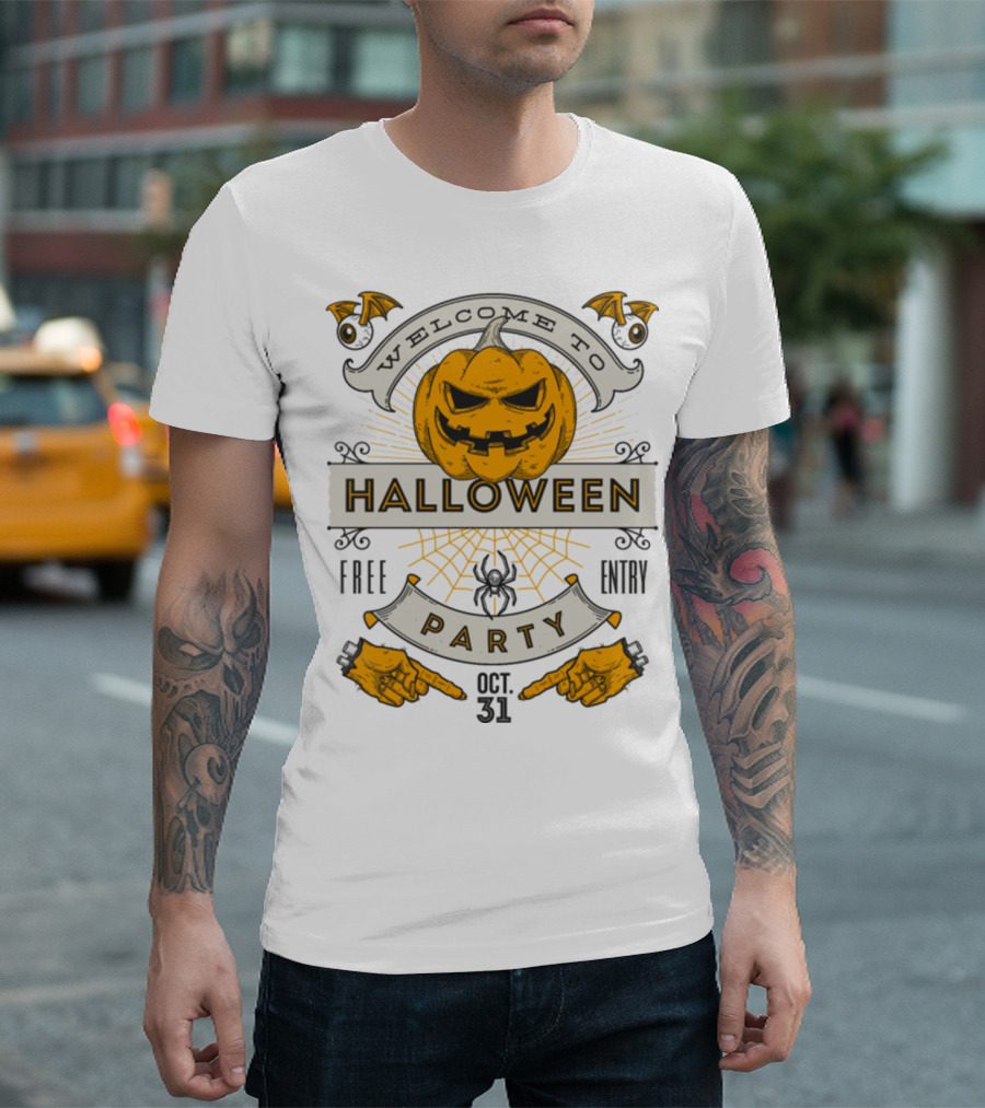 Welcome to Halloween Party Free Entry Oct. 31 Pumpkin T-Shirt