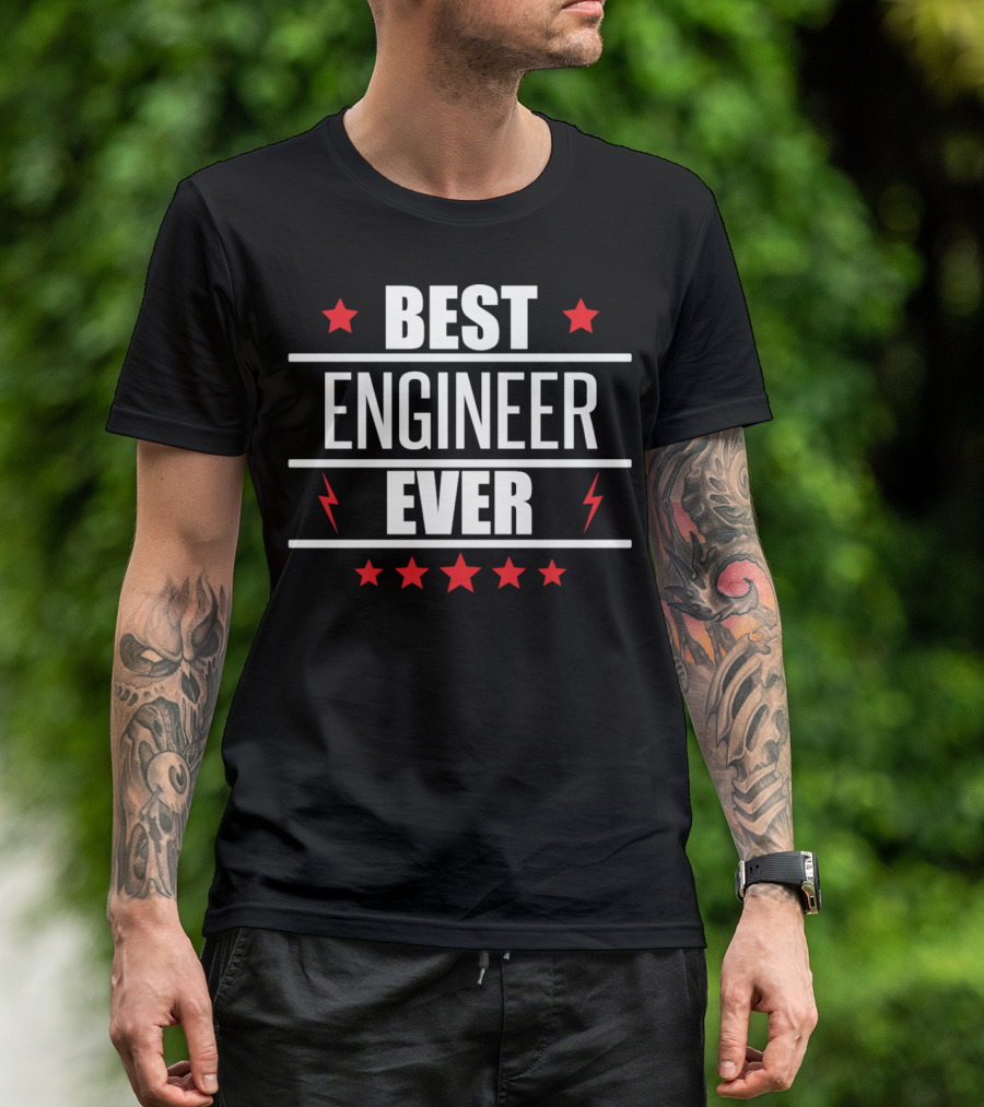 Best Engineer Ever With Red Stars And Lightning Bolts T-Shirt