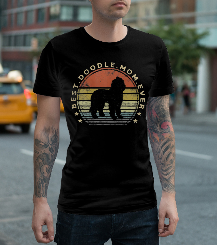Best Doodle Mom Ever Vintage Sunset Dog T-Shirt