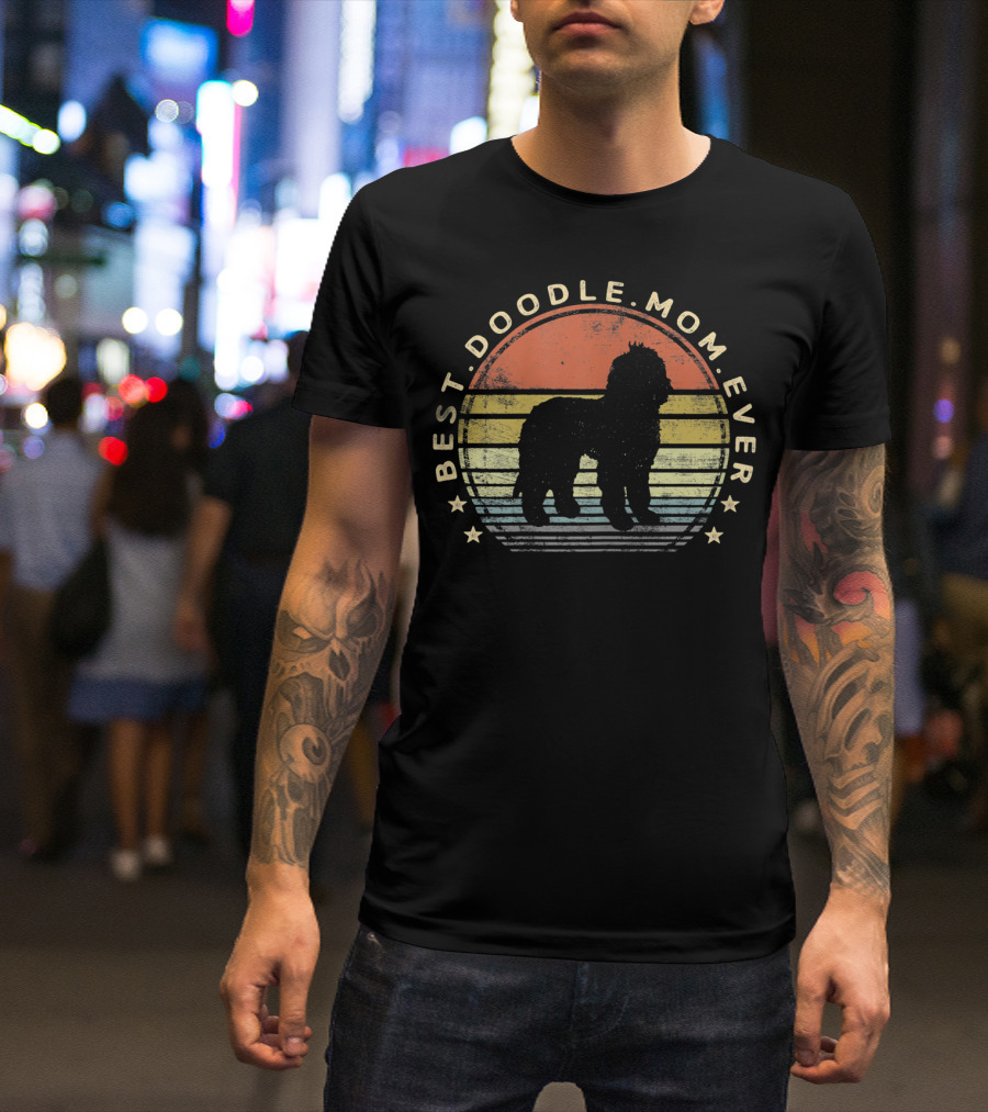Best Doodle Mom Ever Vintage Sunset Dog T-Shirt