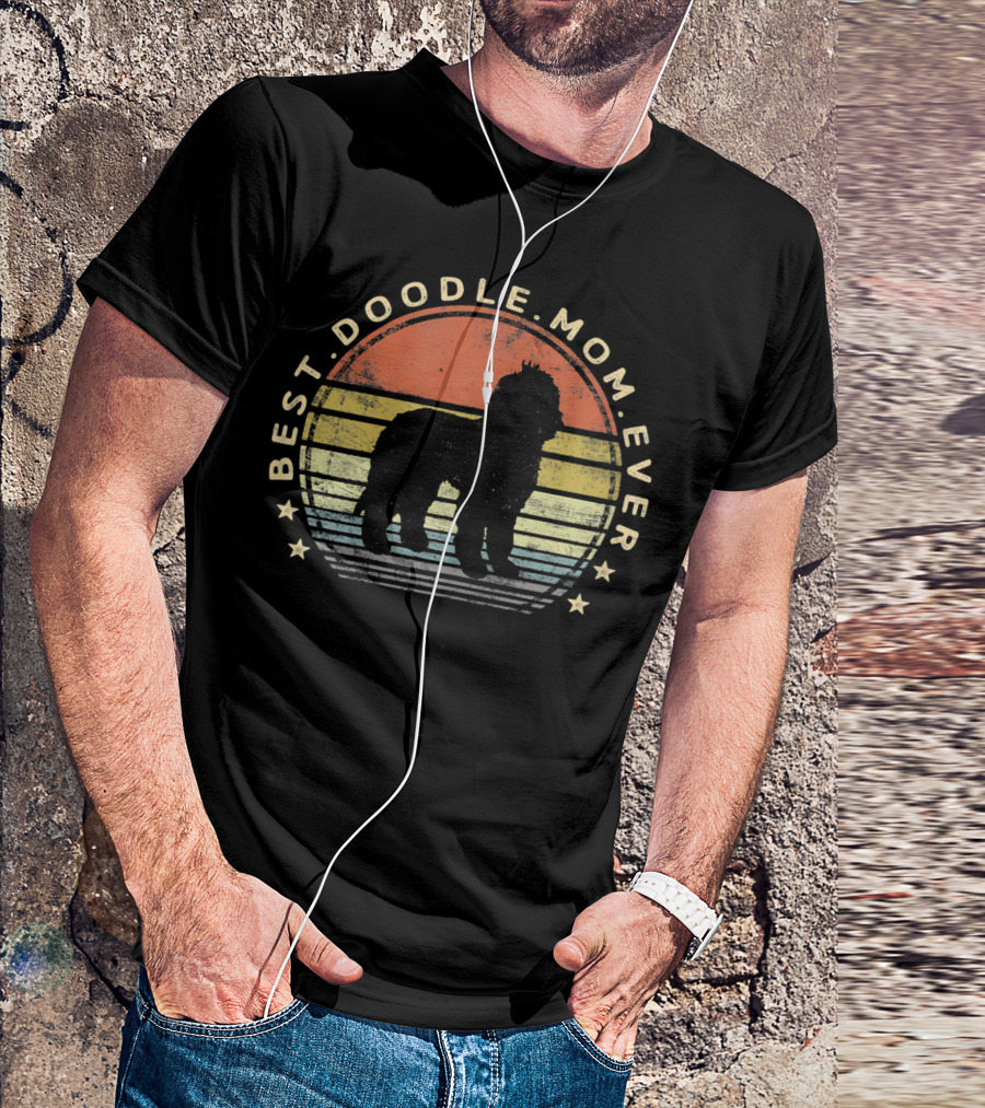 Best Doodle Mom Ever Vintage Sunset Dog T-Shirt