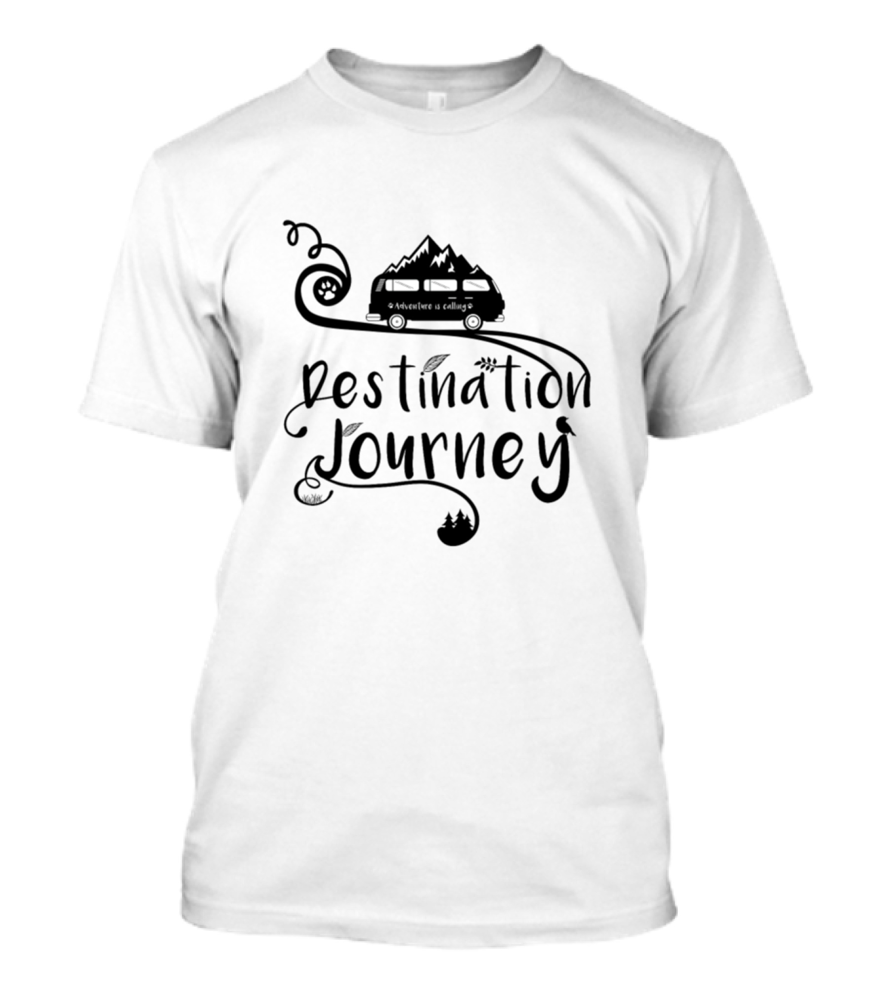 Adventure Is Calling Destination Journey Camping Van With Mountains And Trees T-Shirt