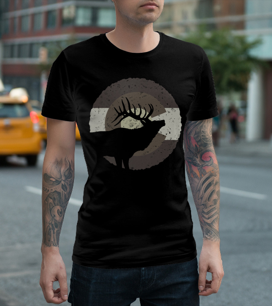 Colorado Elk Hunting CO State Flag T-Shirt