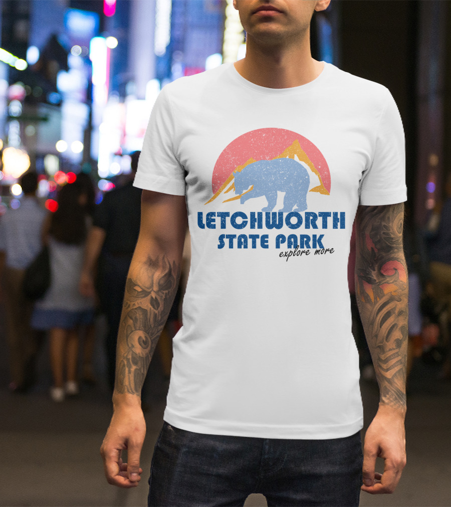 Letchworth State Park Explore More Vintage Bear Sunset Mountain T-Shirt