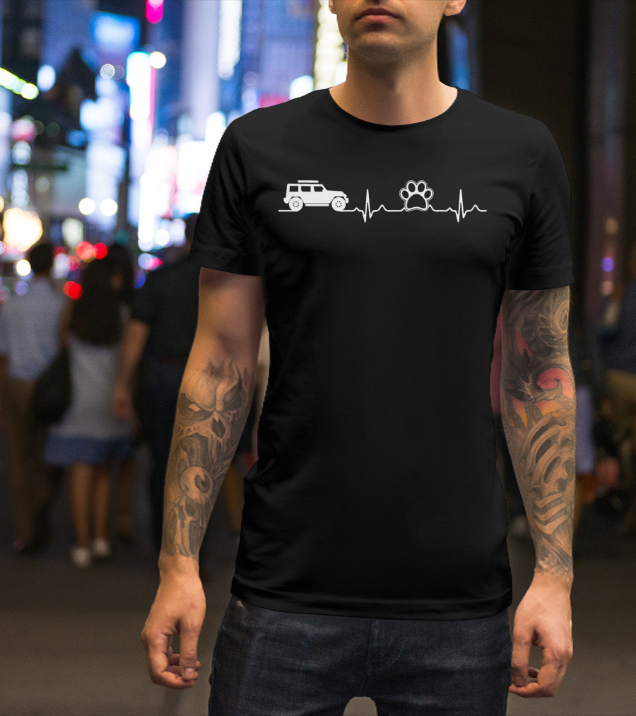 Jeep And Paw Heartbeat Adventure Enthusiast T-Shirt