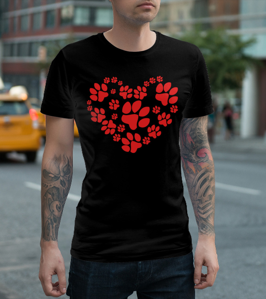 Paws Heart Red Paw Prints Heart T-Shirt