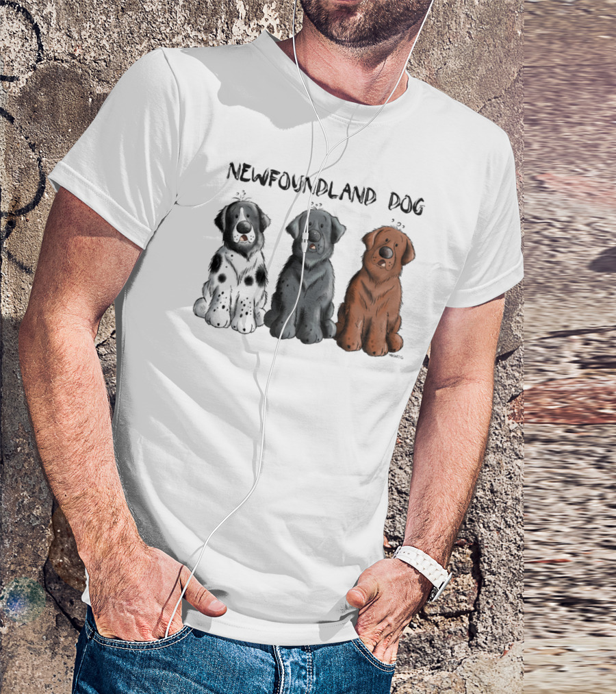 Newfoundland Dog Trio With Black, Spotted, And Brown Variants T-Shirt