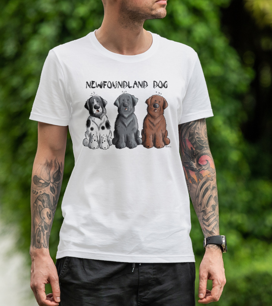 Newfoundland Dog Trio With Black, Spotted, And Brown Variants T-Shirt