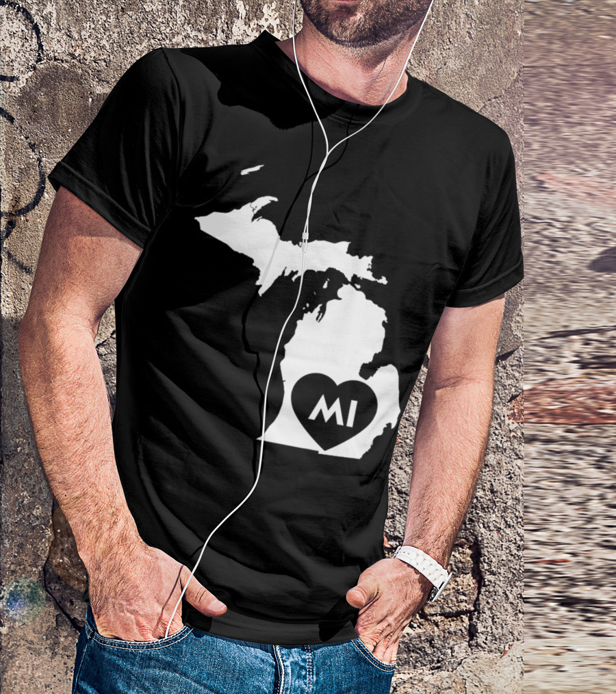 I Love MI Michigan State Map Heart T-Shirt