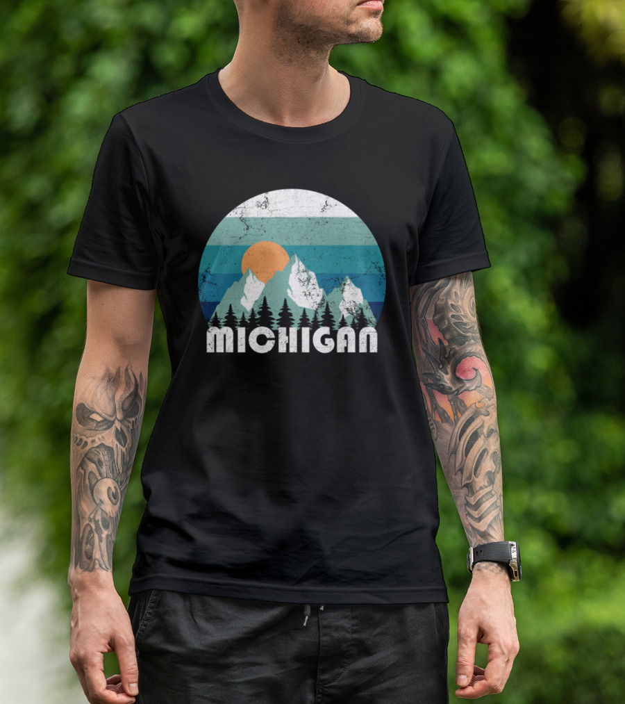 Michigan Vintage Mountain Sunset Landscape T-Shirt