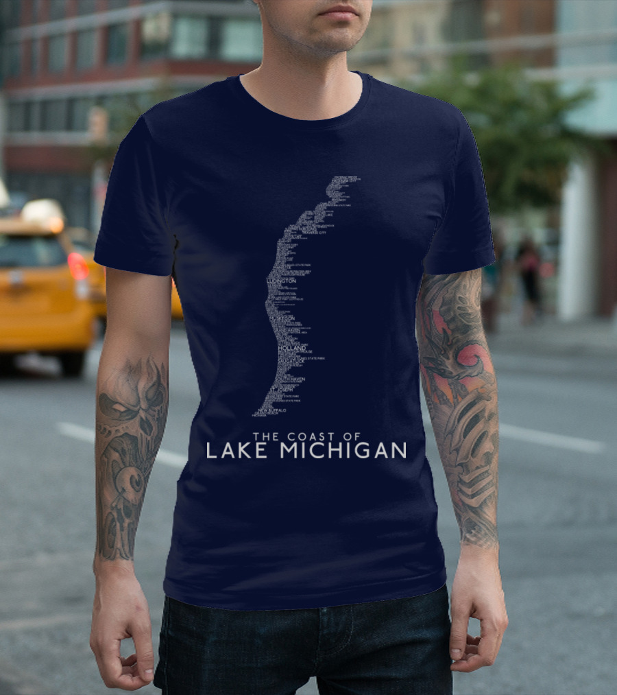 The Coast Of Lake Michigan With Cities, Parks, And Landmarks Along Michigan's Lake Michigan Coastline T-Shirt