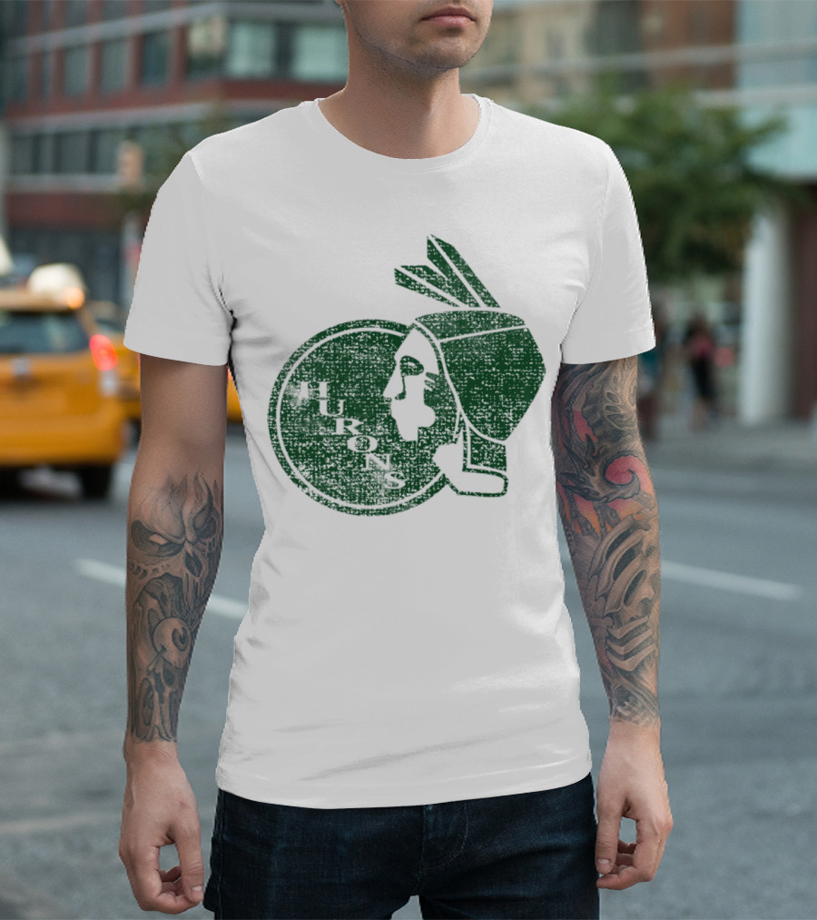 Old School Eastern Hurons Vintage Green Head T-Shirt