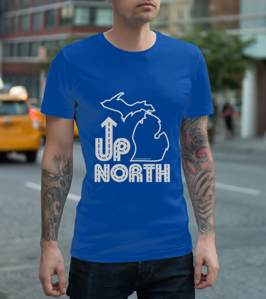 Up North Michigan Map Outline Vintage Fit T-Shirt