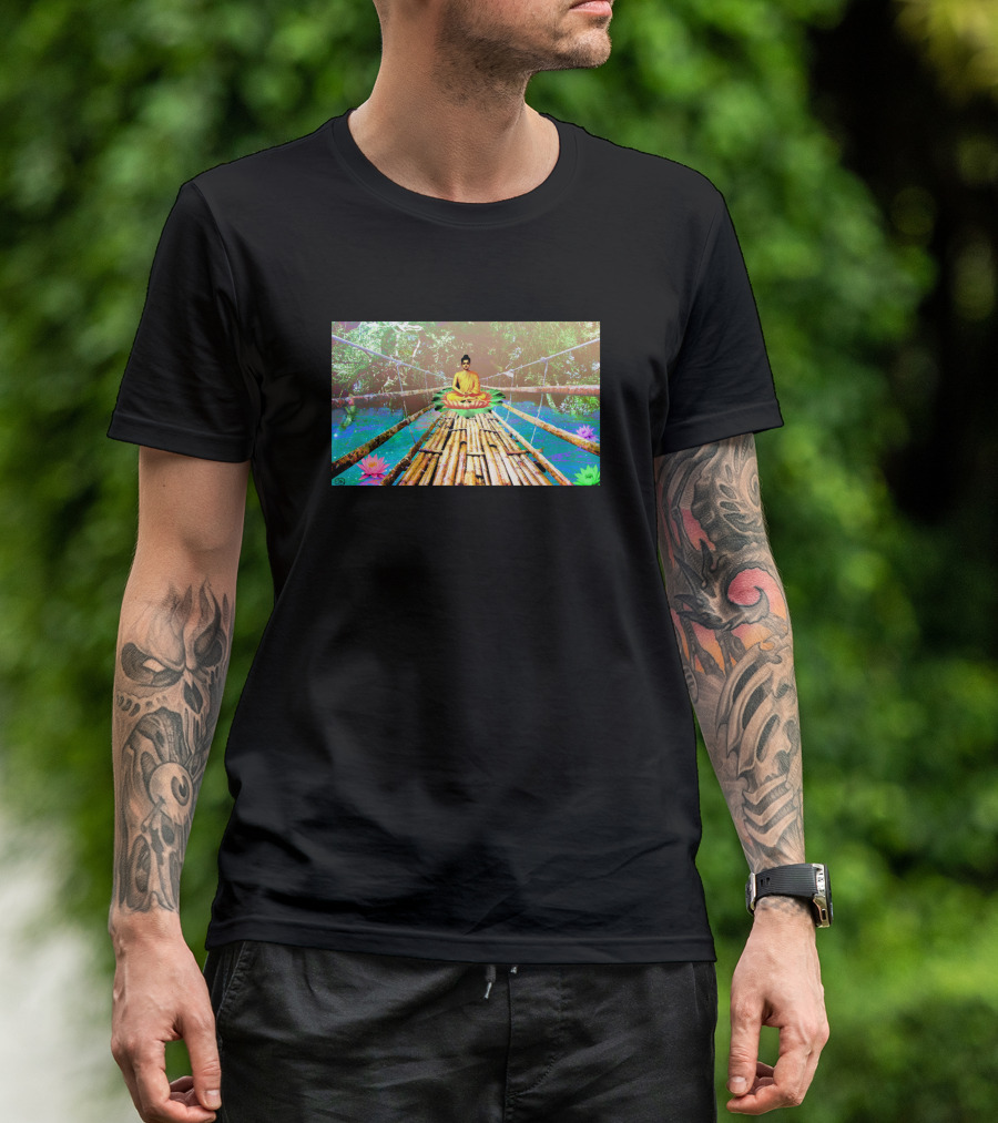 A Bridge To Buddha Meditation Over Serene Lotus Waters 170454 T-Shirt