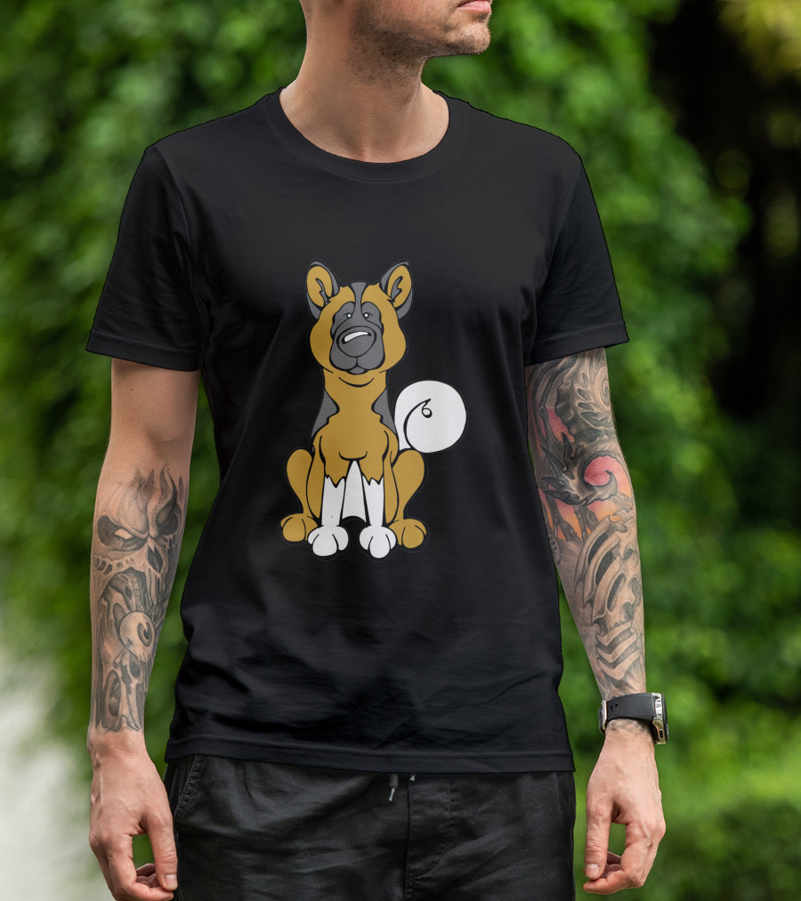 Akita Dog Black And White Cartoon T-Shirt
