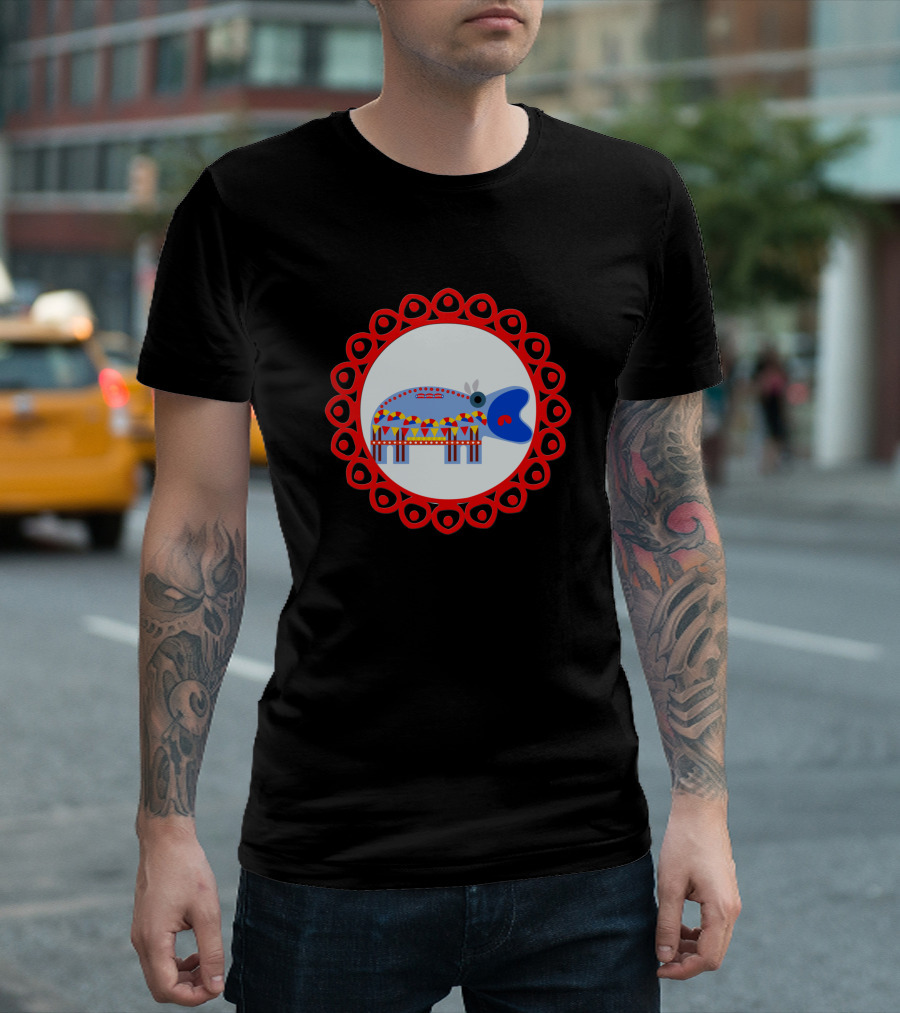Ornate Hippo In Red Circular Frame Pattern 1408945 T-Shirt