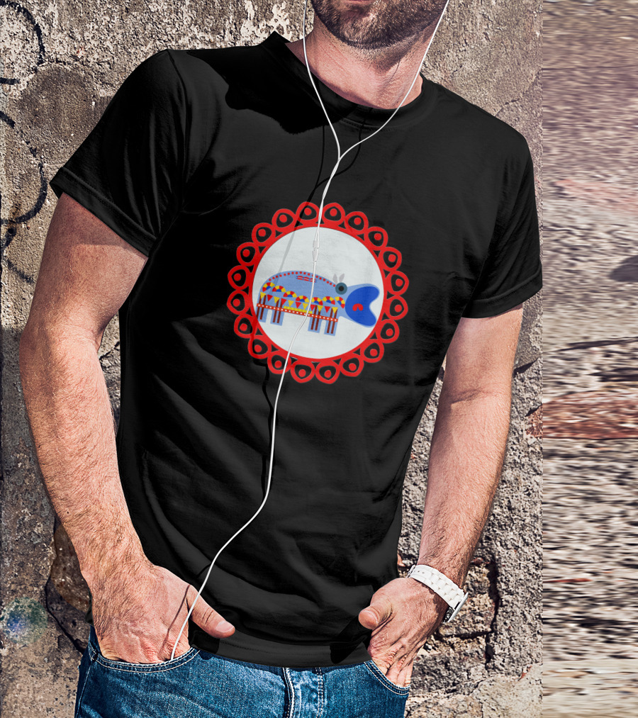 Ornate Hippo In Red Circular Frame Pattern 1408945 T-Shirt