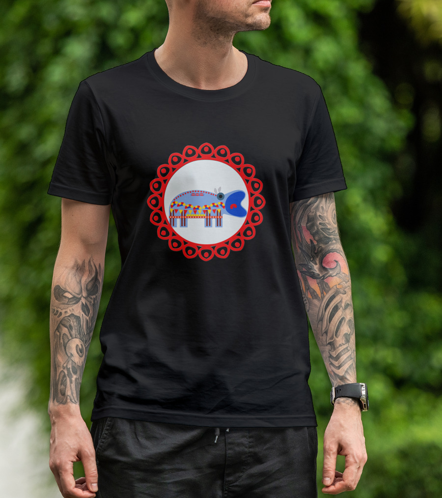 Ornate Hippo In Red Circular Frame Pattern 1408945 T-Shirt