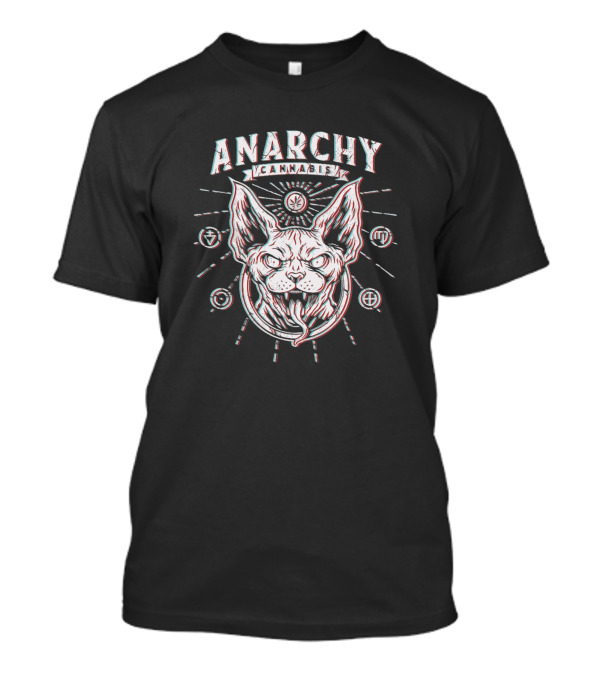 Anarchy Cannabis Sphynx Cat With Esoteric Symbols T-Shirt