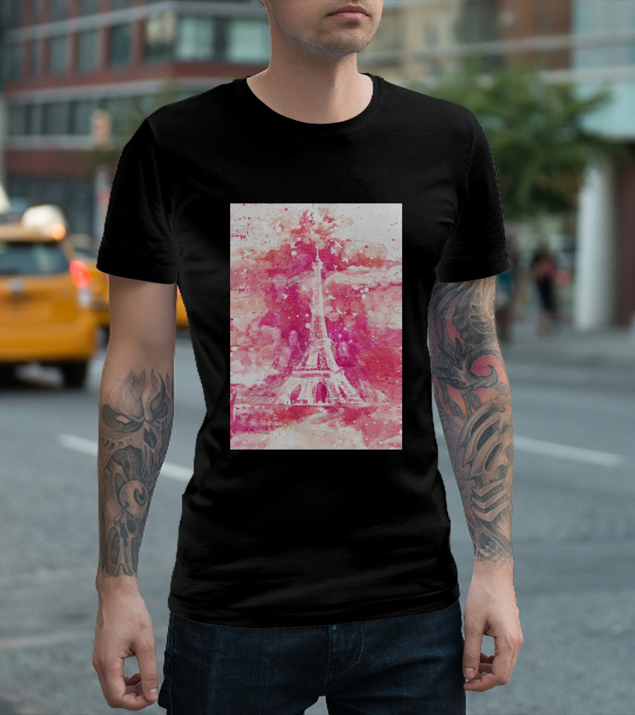 Artistic Xliv Eiffel Tower Paris 119278 Pink Splatter T-Shirt