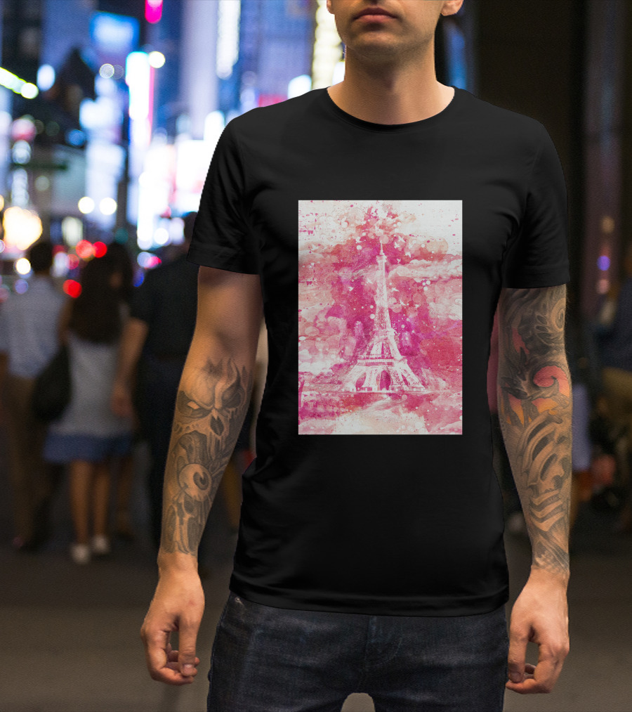 Artistic Xliv Eiffel Tower Paris 119278 Pink Splatter T-Shirt