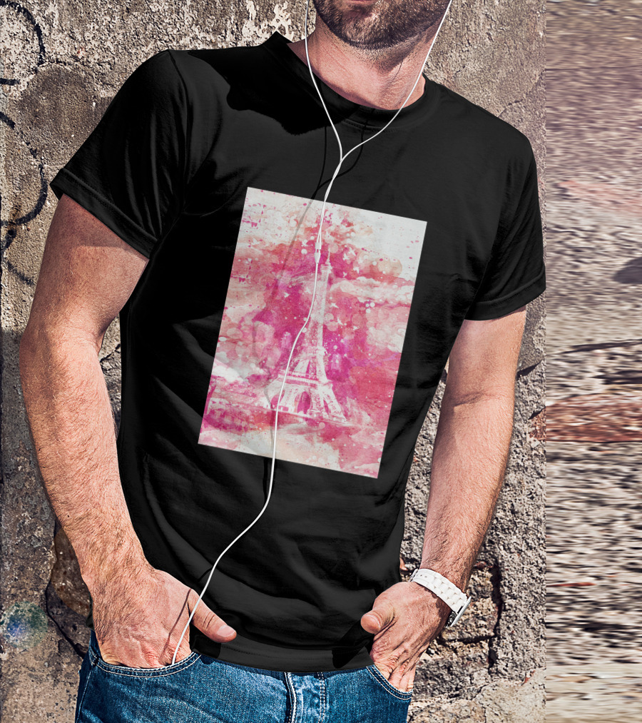Artistic Xliv Eiffel Tower Paris 119278 Pink Splatter T-Shirt
