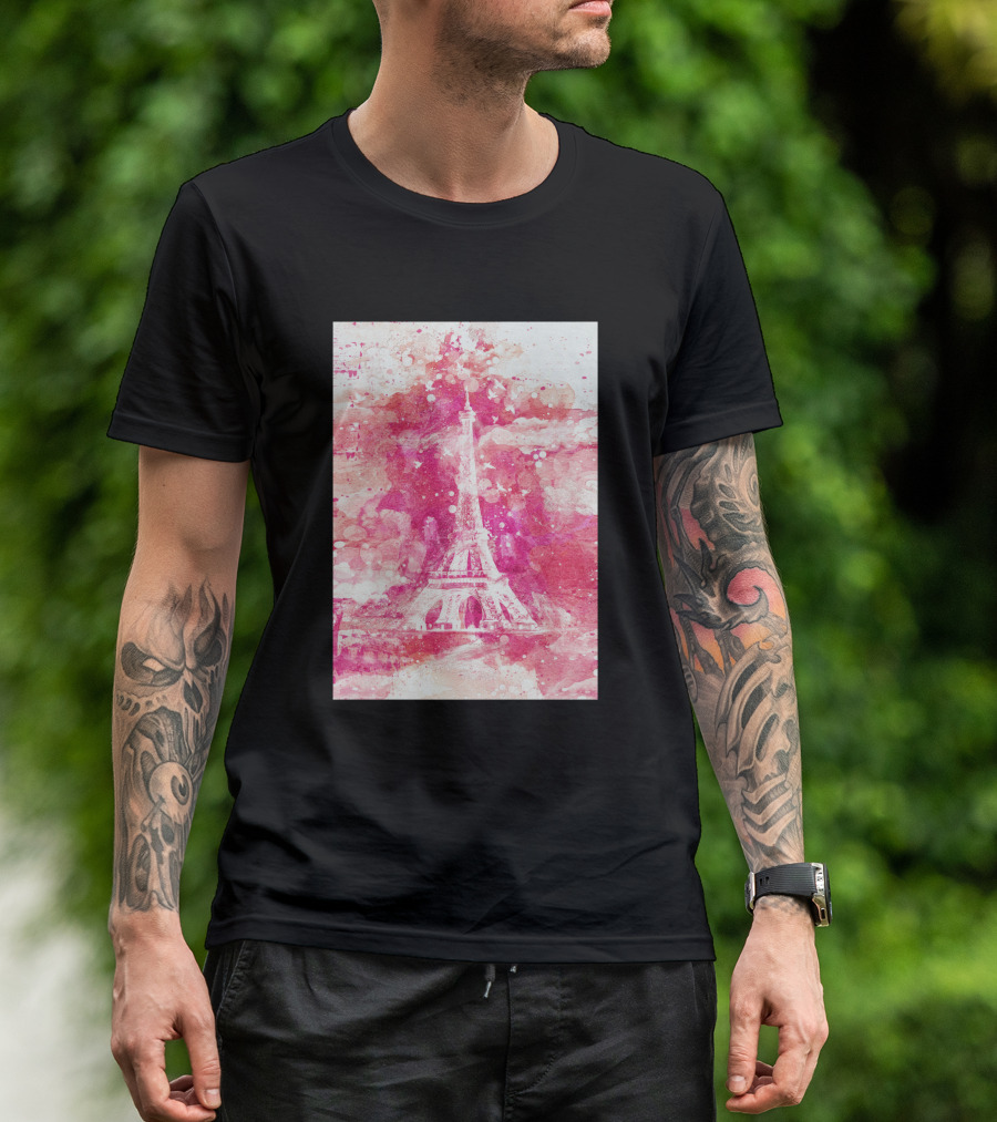 Artistic Xliv Eiffel Tower Paris 119278 Pink Splatter T-Shirt