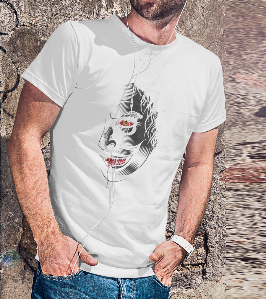Aswang 1186733 Creepy Red-Eyed Smiling Face With Blood Drip T-Shirt