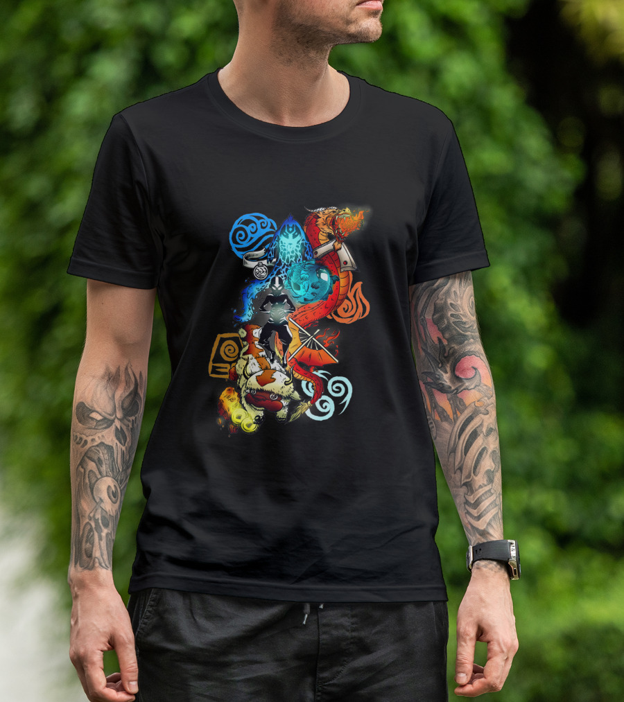 Avatar Bending Elements With Water, Earth, Fire, Air Symbols And Creatures 4828 T-Shirt