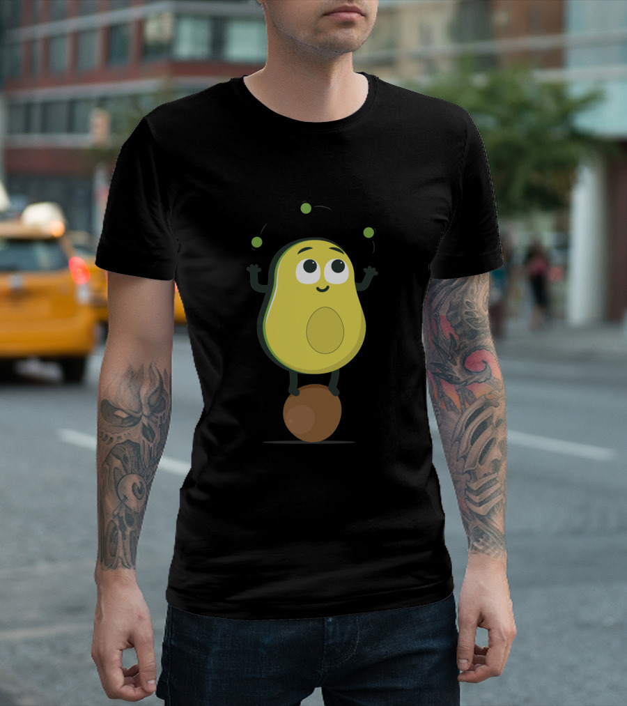 Avocado Juggler Balancing on Pit with Smiling Cartoon Expression T-Shirt
