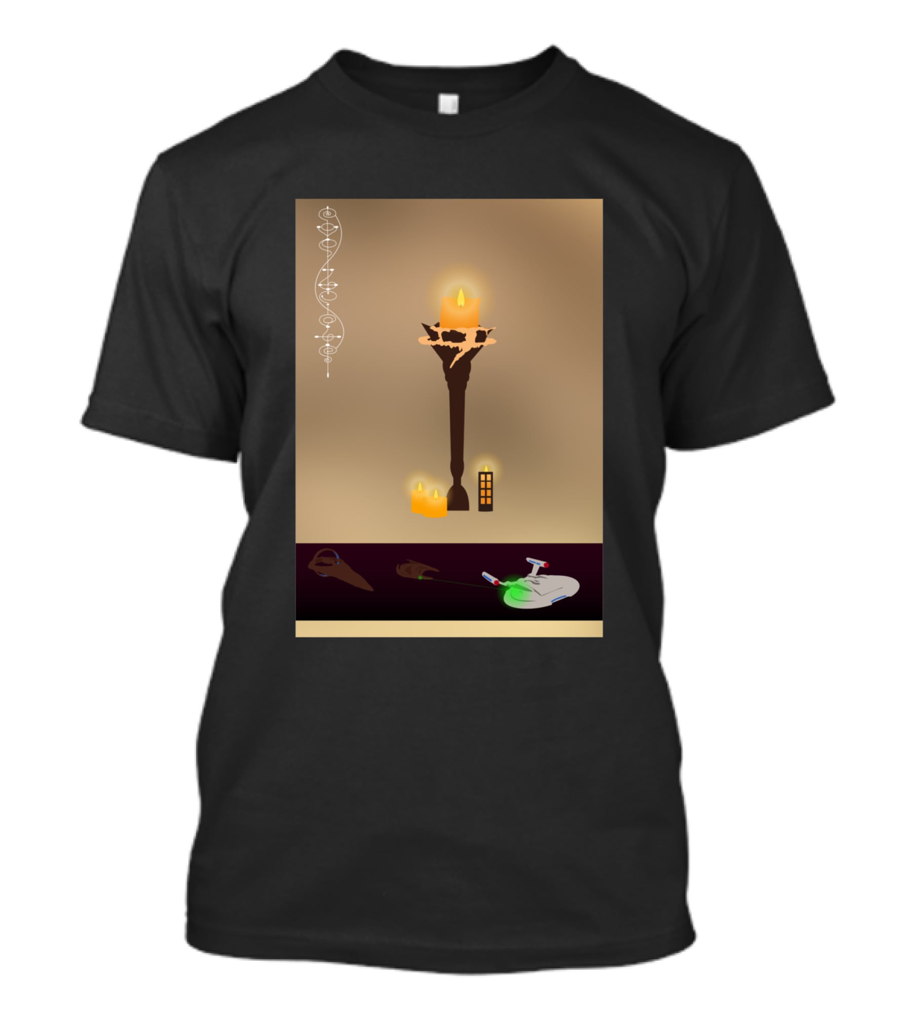 Awakening 1435225 Candlelight Mystery With Abstract Spiral And Tool Symbols T-Shirt