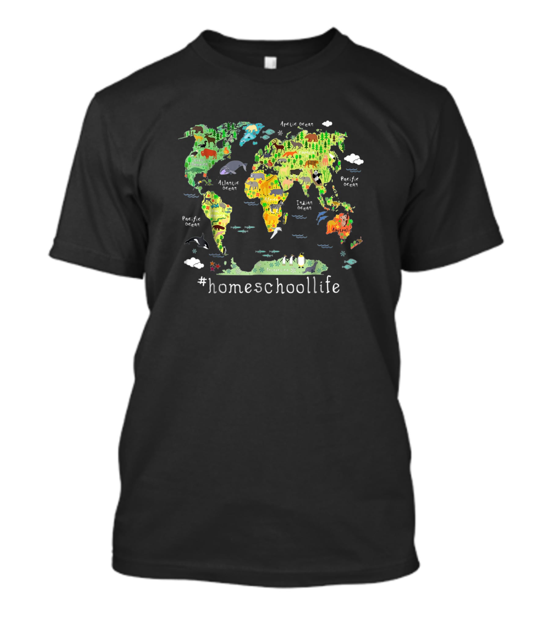 Homeschoollife Back To School World Map Homeschool Geography T-Shirt