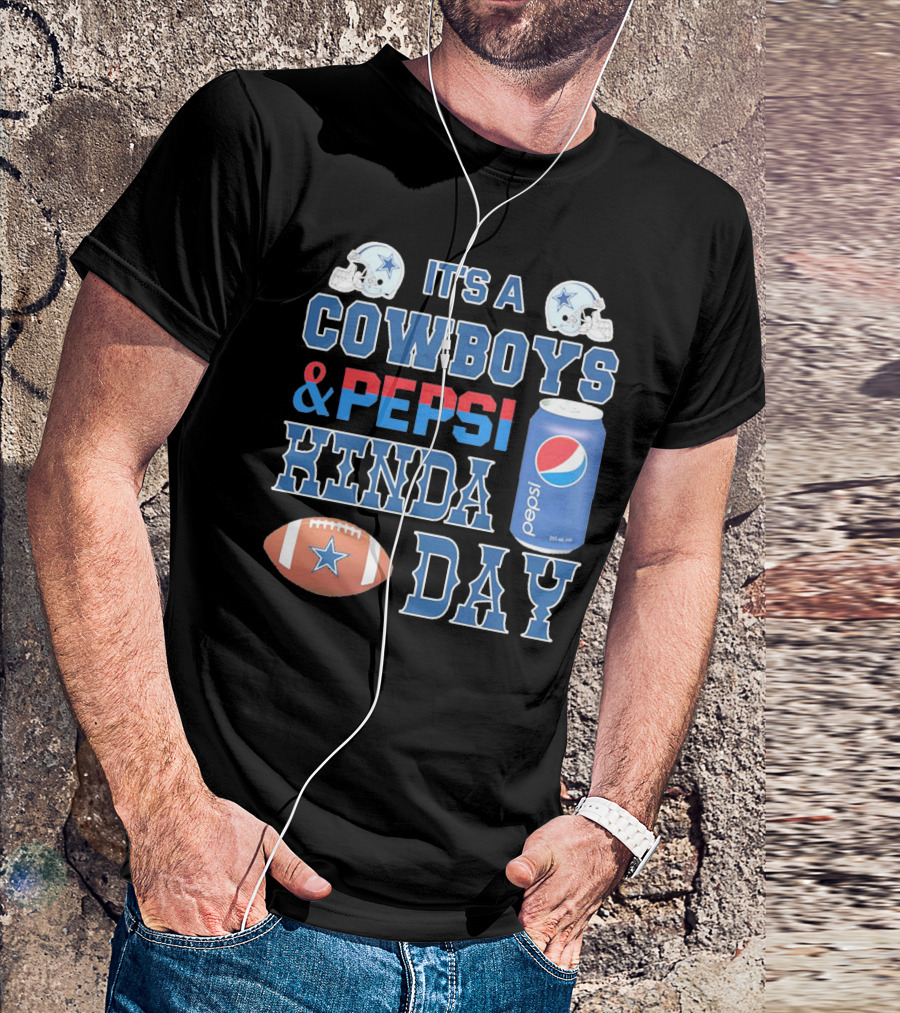 It's A Cowboys And Pepsi Kinda Day Football And Soda Can With Helmets T-Shirt
