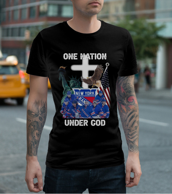 New York Rangers One Nation Under God Statue Of Liberty Flag And Eagle T-Shirt
