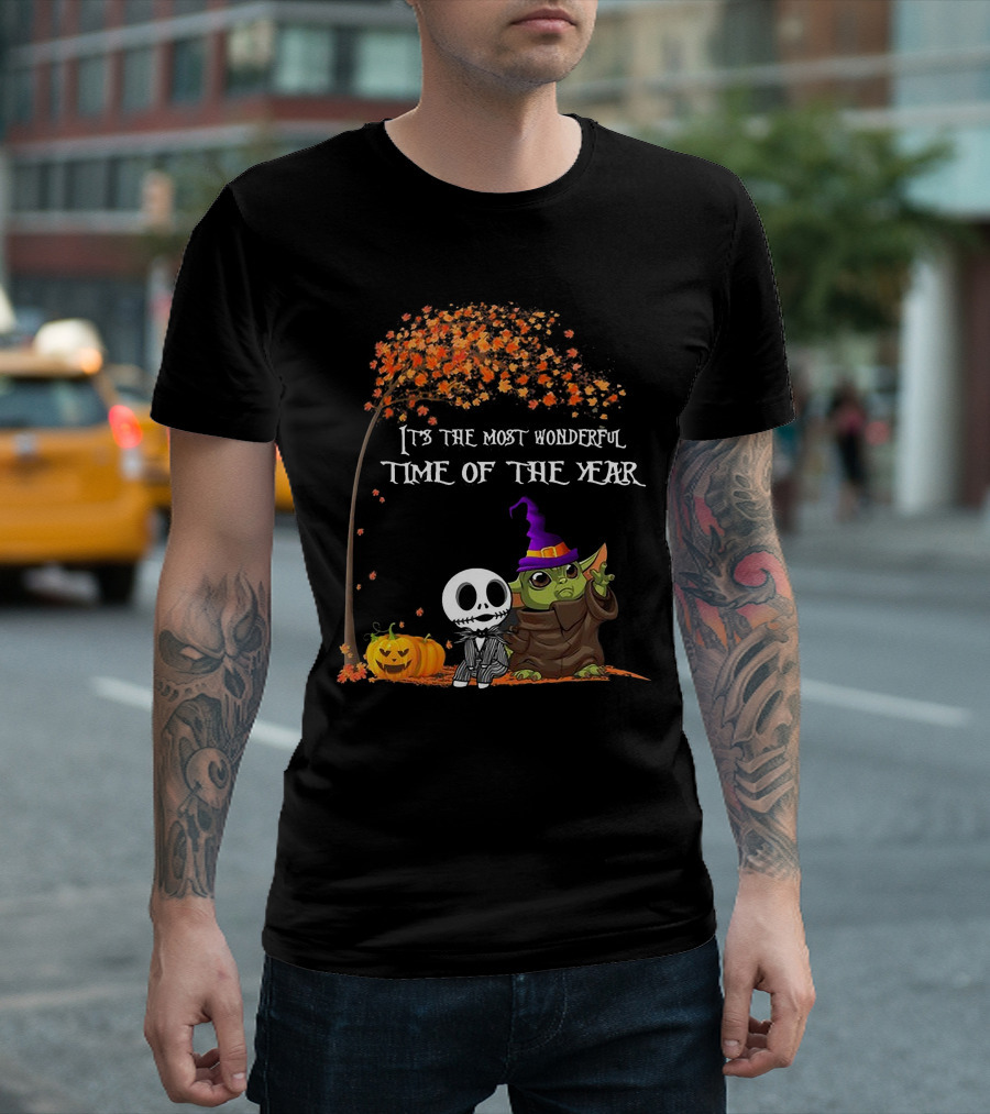 Baby Yoda Jack Skellington Halloween It's The Most Wonderful Time Of The Year T-Shirt