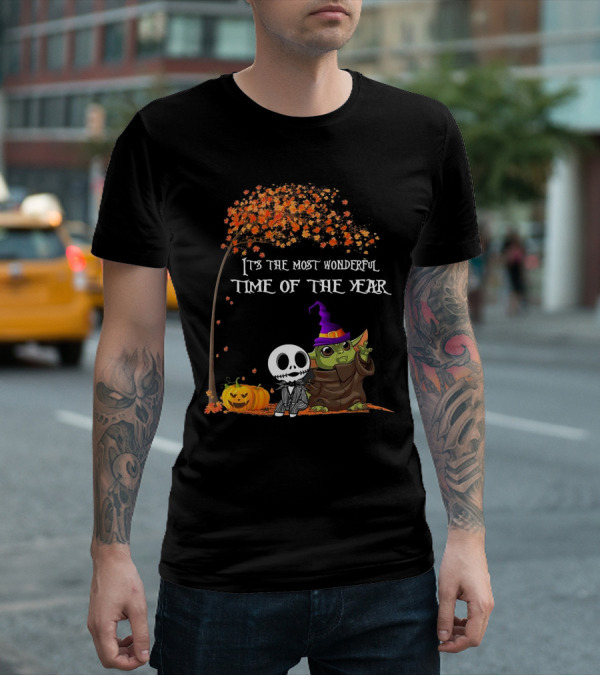 Baby Yoda Jack Skellington Halloween It's The Most Wonderful Time Of The Year T-Shirt
