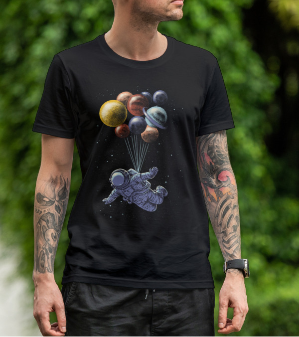 Space Travel Astronaut With Planet Balloons T-Shirt