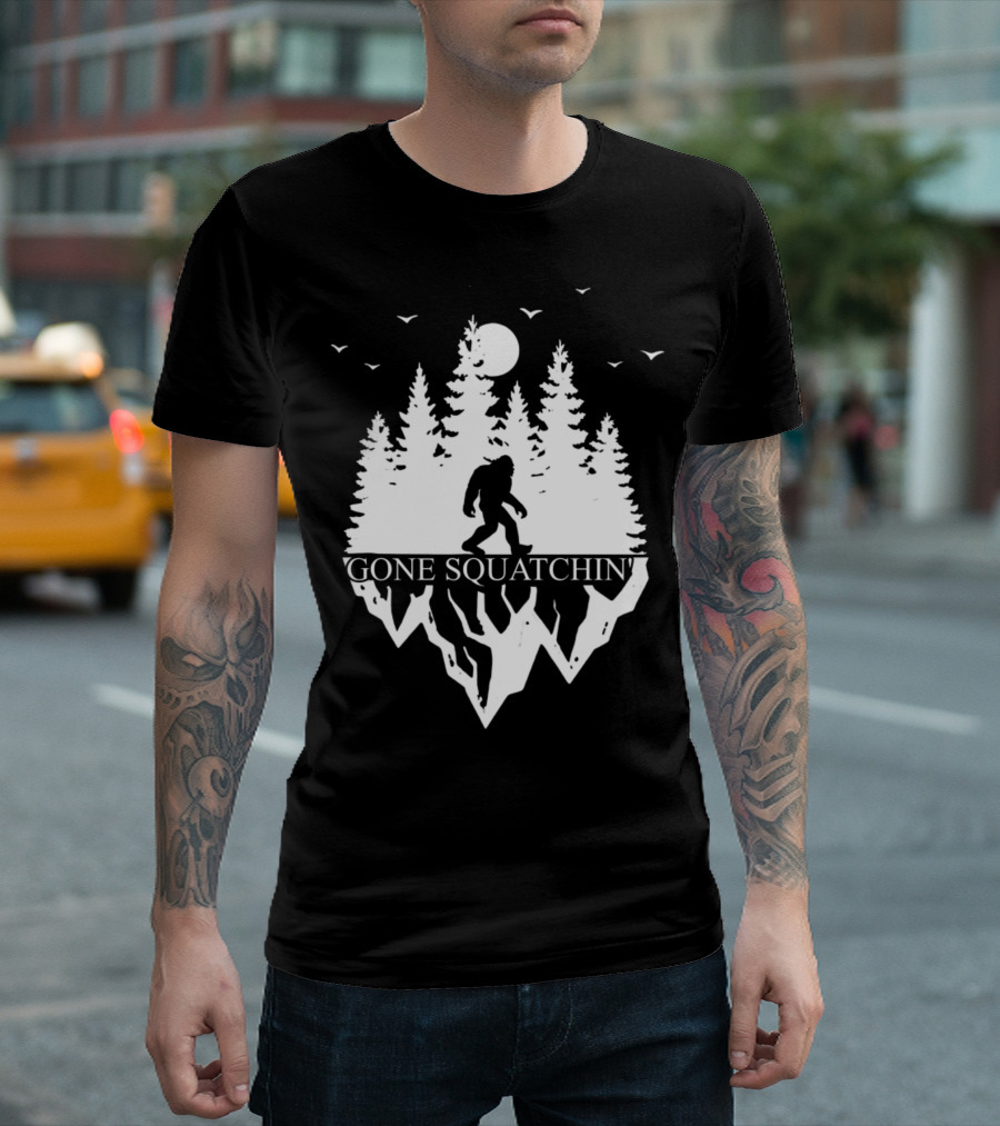Gone Squatchin' Bigfoot Camping Moonlit Forest Adventure T-Shirt