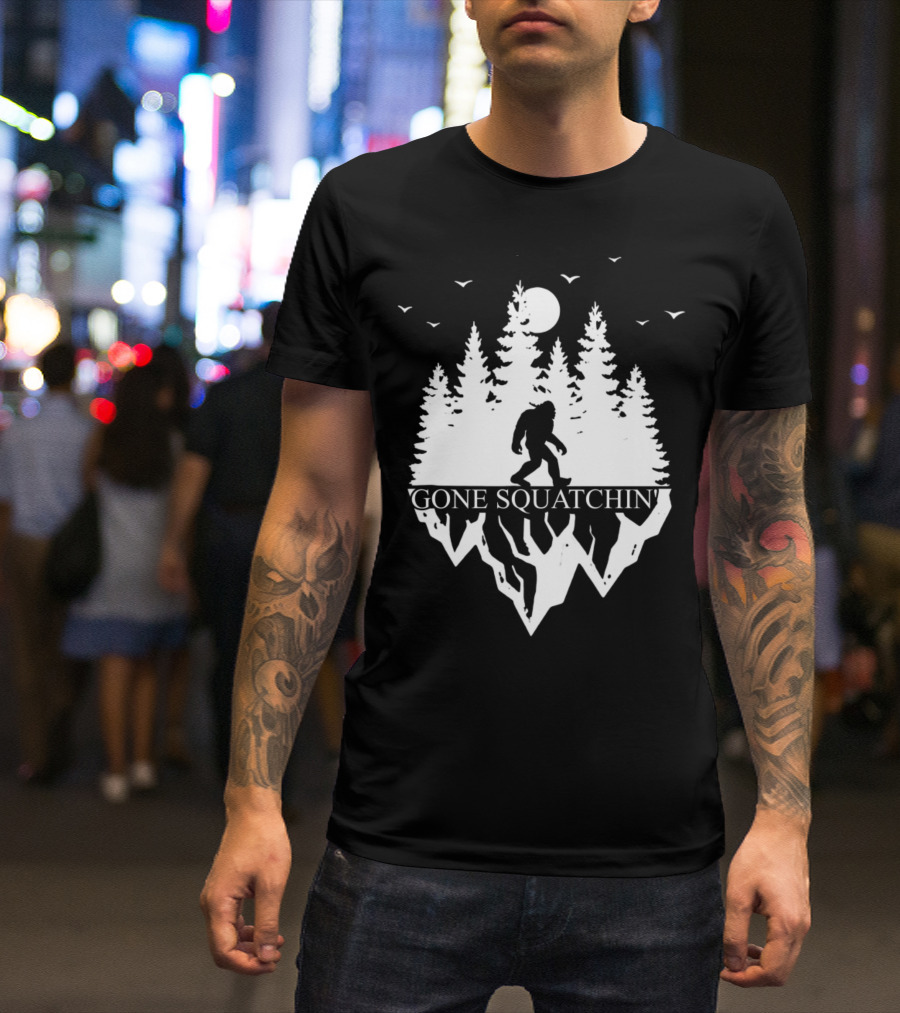 Gone Squatchin' Bigfoot Camping Moonlit Forest Adventure T-Shirt