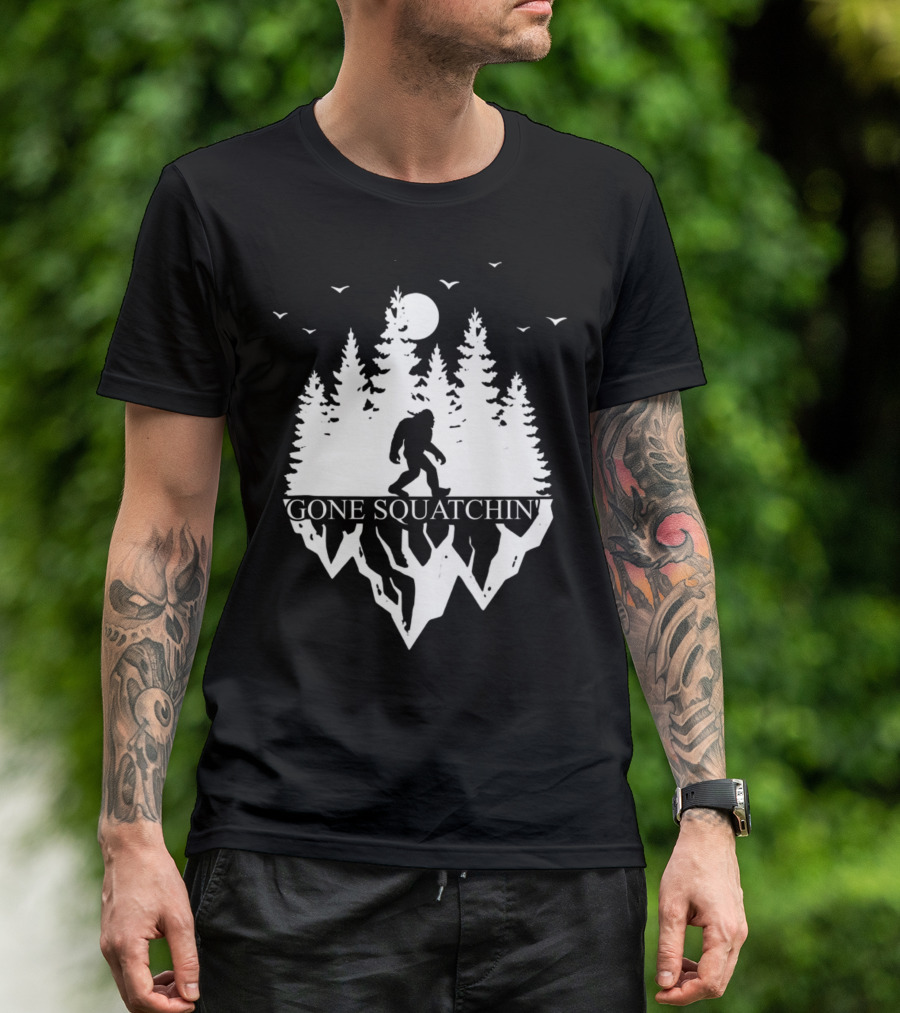 Gone Squatchin' Bigfoot Camping Moonlit Forest Adventure T-Shirt
