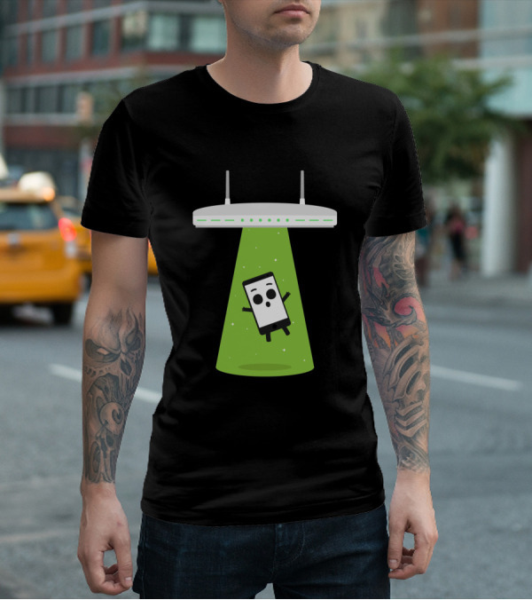 Abduction Wifi Alien Spaceship With Smartphone Character T-Shirt
