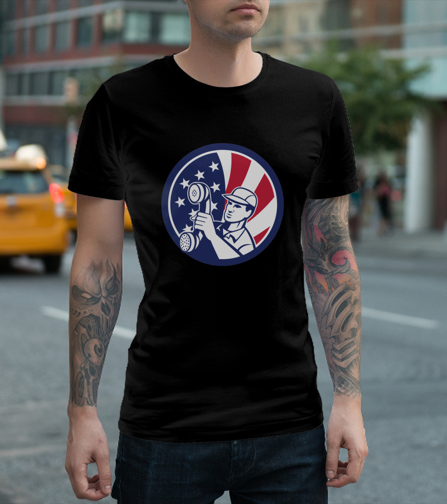 American Telephone Installation Repair Patriotic Worker Vintage Emblem T-Shirt