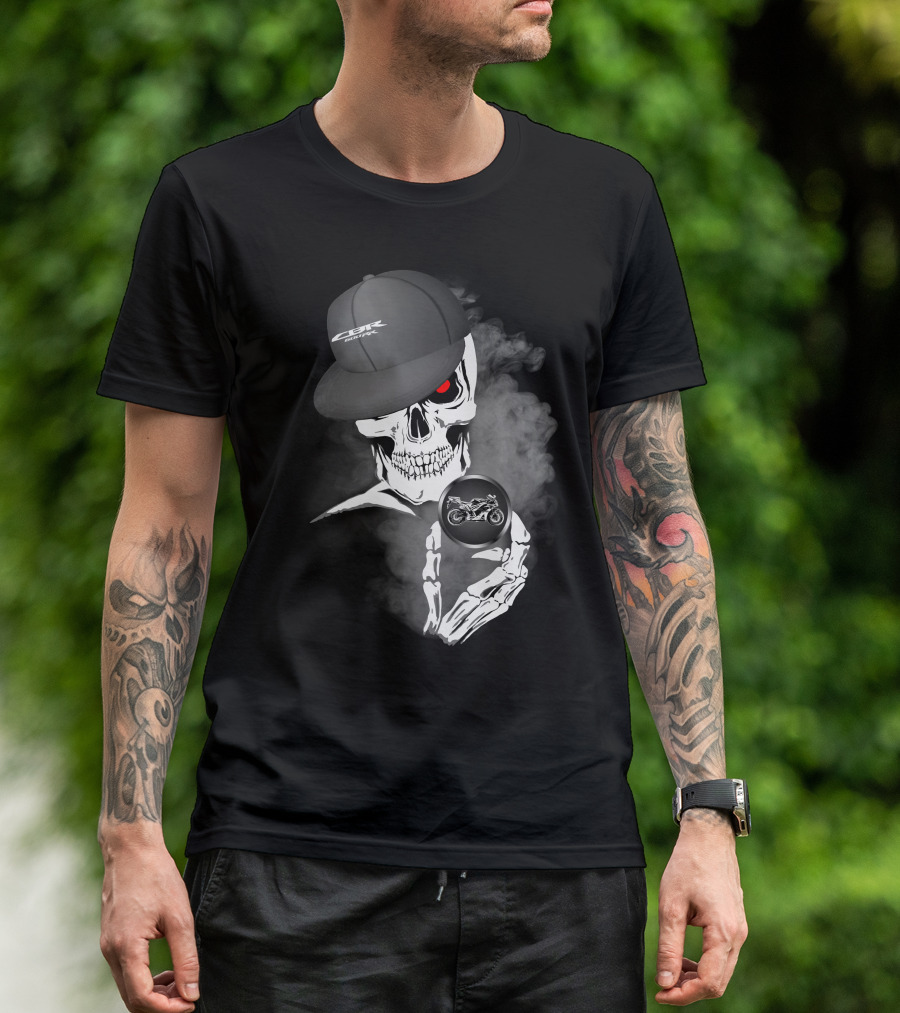 CBR 600 Skull With Motorcycle And Cap T-Shirt