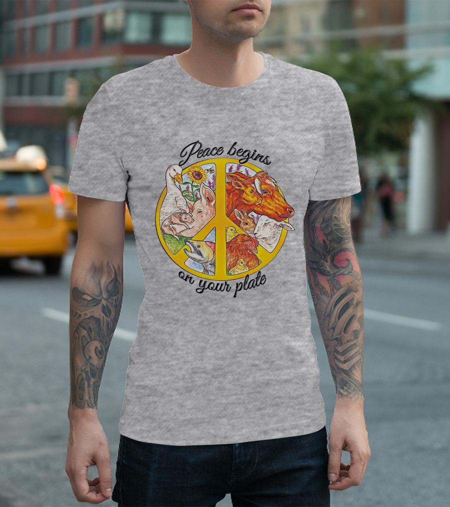 Peace Begins On Your Plate Animal Harmony Peace Sign T-Shirt