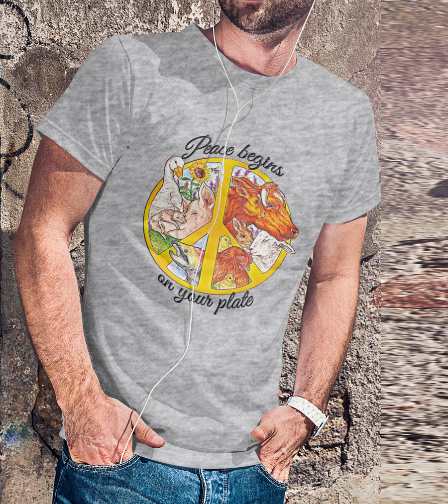 Peace Begins On Your Plate Animal Harmony Peace Sign T-Shirt