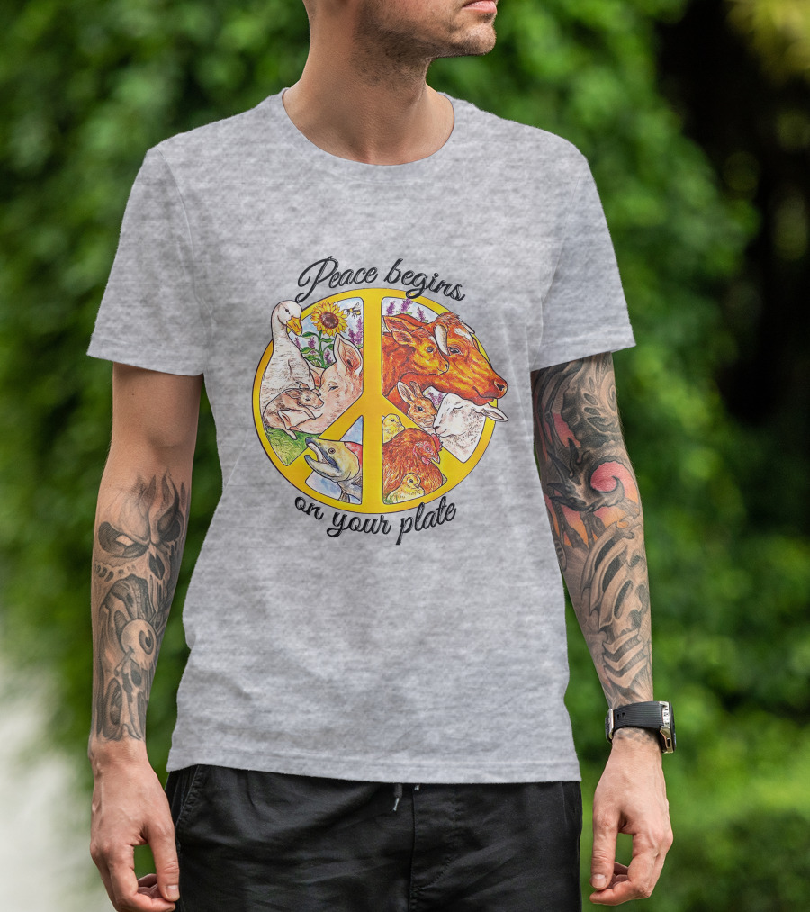 Peace Begins On Your Plate Animal Harmony Peace Sign T-Shirt