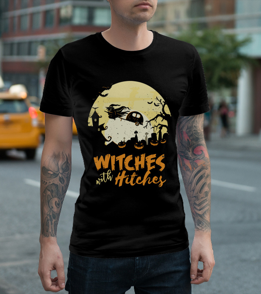 Witches with Hitches Moonlit Halloween Scene T-Shirt