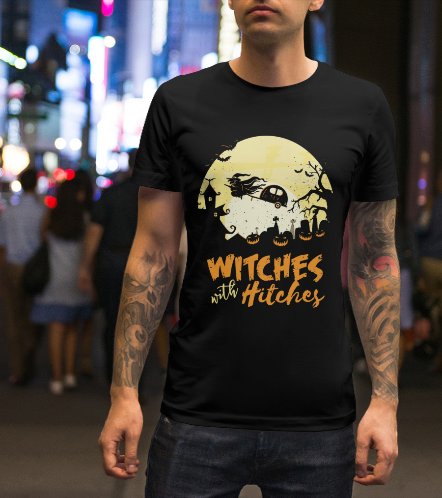 Witches With Hitches Moonlit Halloween Scene T-Shirt
