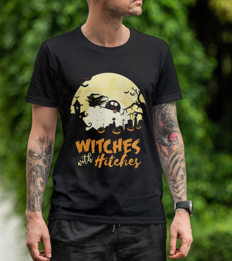 Witches With Hitches Moonlit Halloween Scene T-Shirt